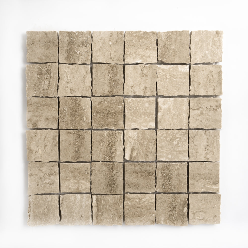 Roman Honed Hand Clipped 2×2 Travertine Mosaics 12×12