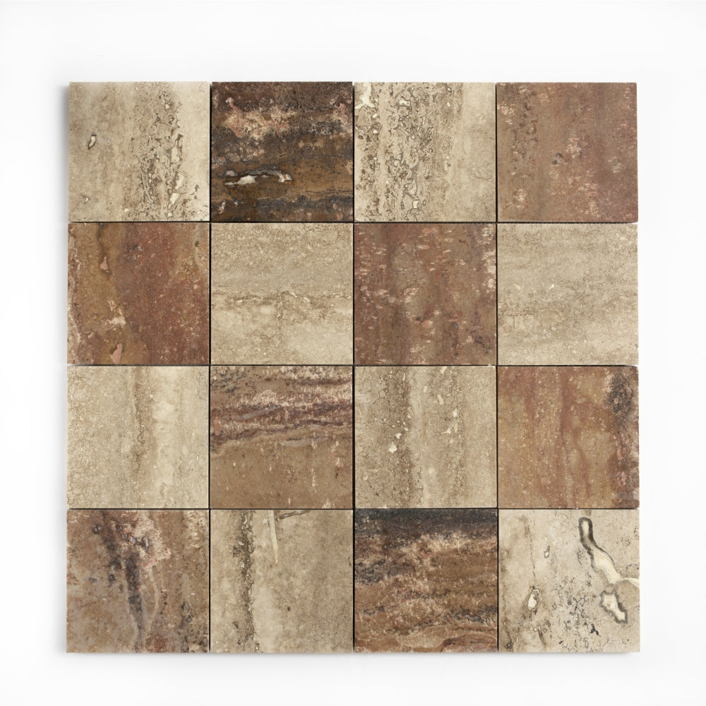 Roman, Scabas Red Honed Grande Chester Travertine Mosaics 16×16