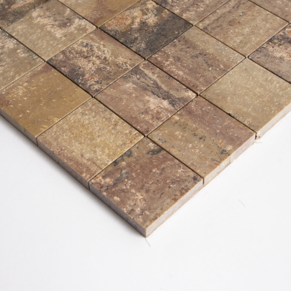 Scabas Red Honed 2×2 Travertine Mosaics 11 13/16×11 13/16 (MS90891)