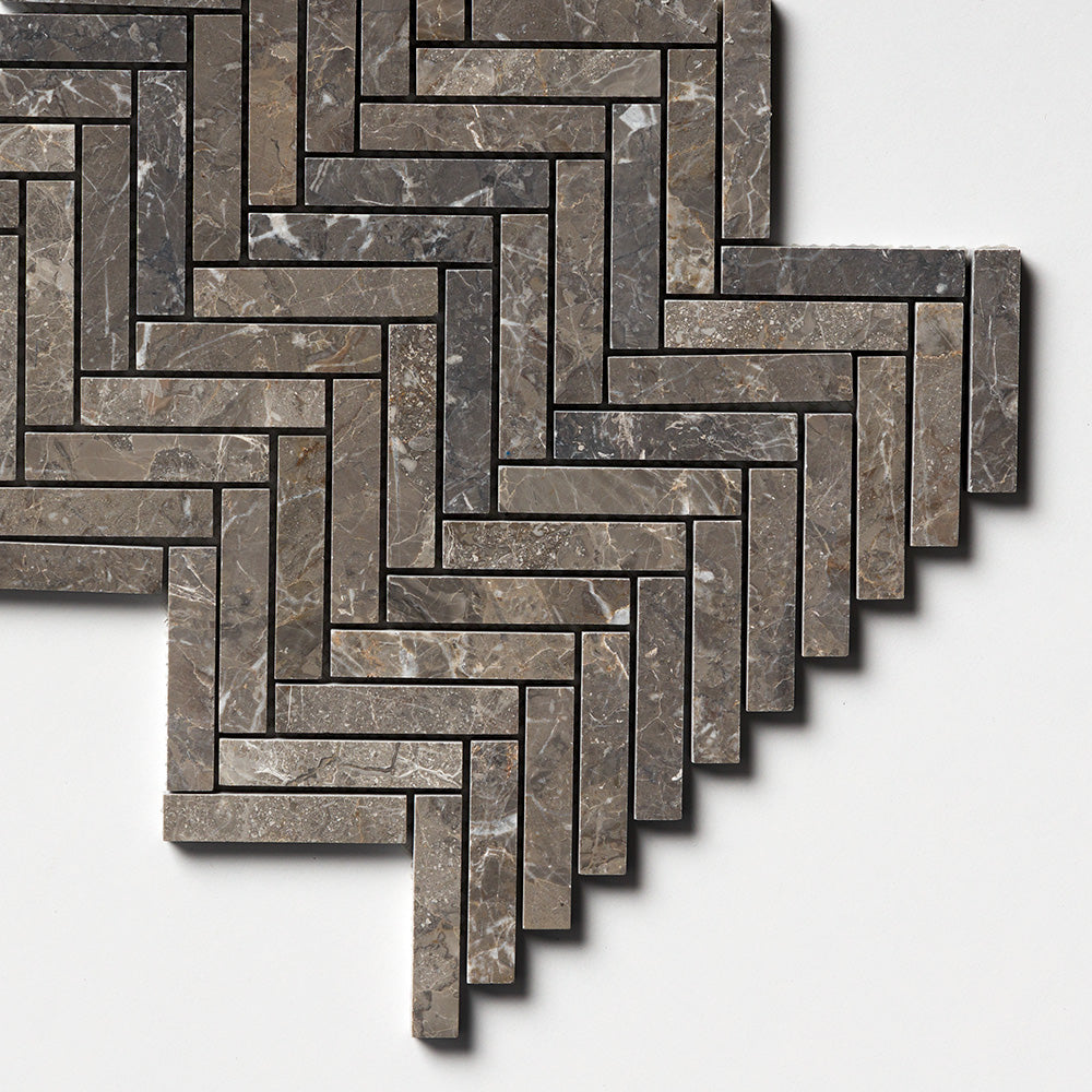 Silver Drop Honed Herringbone 5/8×3 Marble Mosaics 10 7/16×12 13/16 (MS02349)