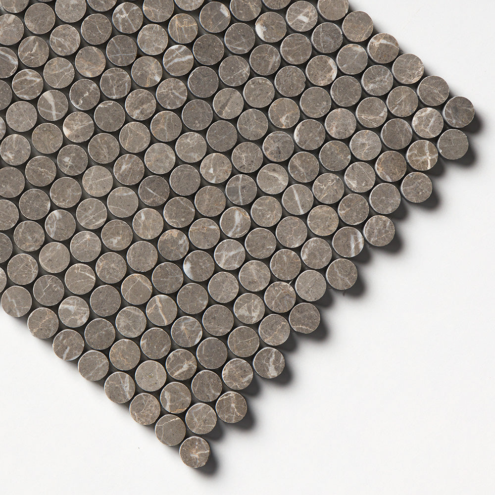 Silver Drop Honed Penny Round Marble Mosaics 11 1/4×11 3/4 (MS02597)