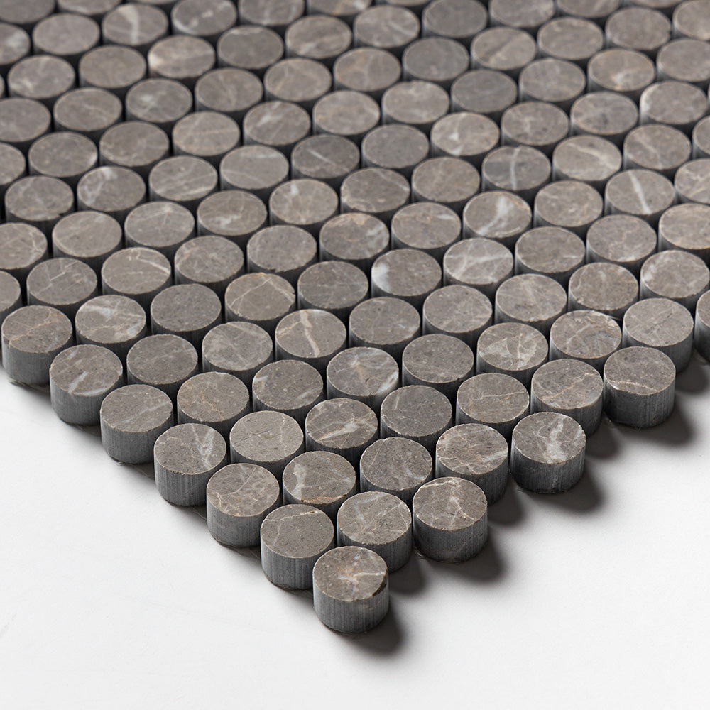 Silver Drop Honed Penny Round Marble Mosaics 11 1/4×11 3/4 (MS02597)