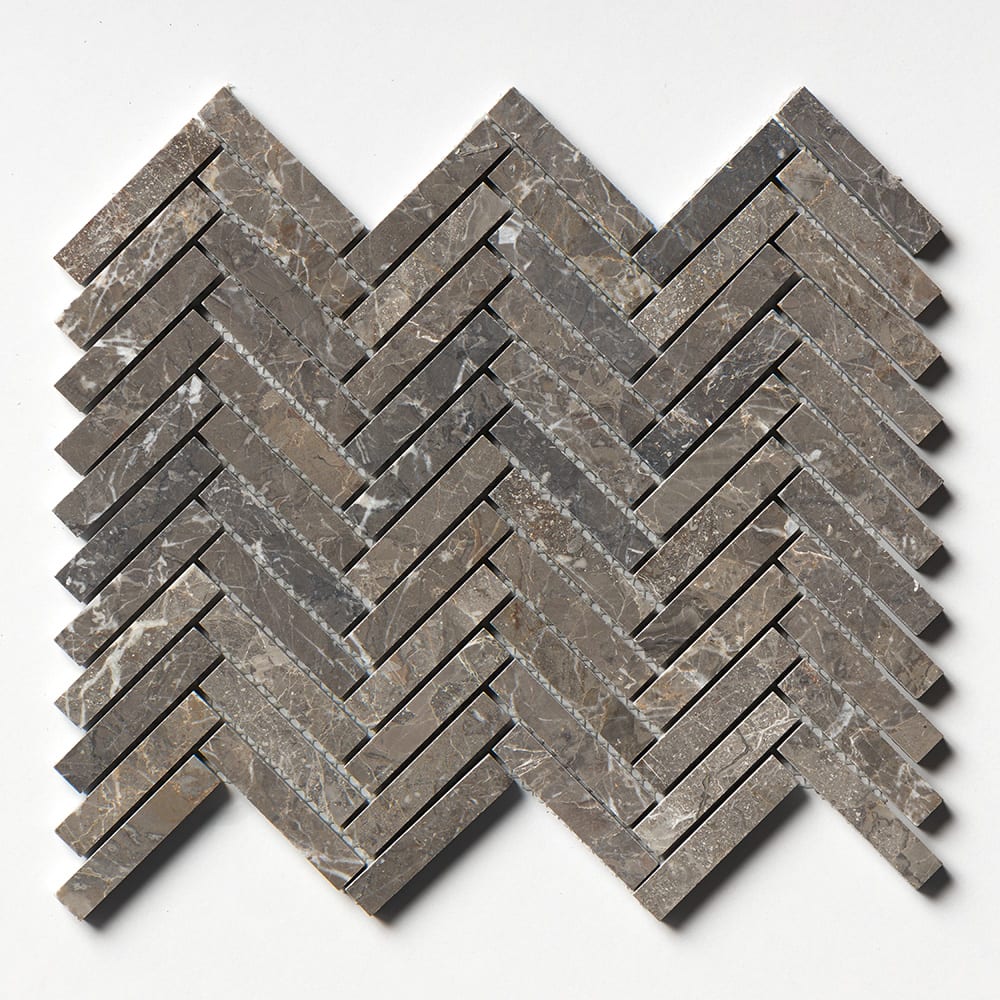 Silver Drop Honed Herringbone 5/8Γ3 Marble Mosaic 10 7/16Γ12 13/16 Image