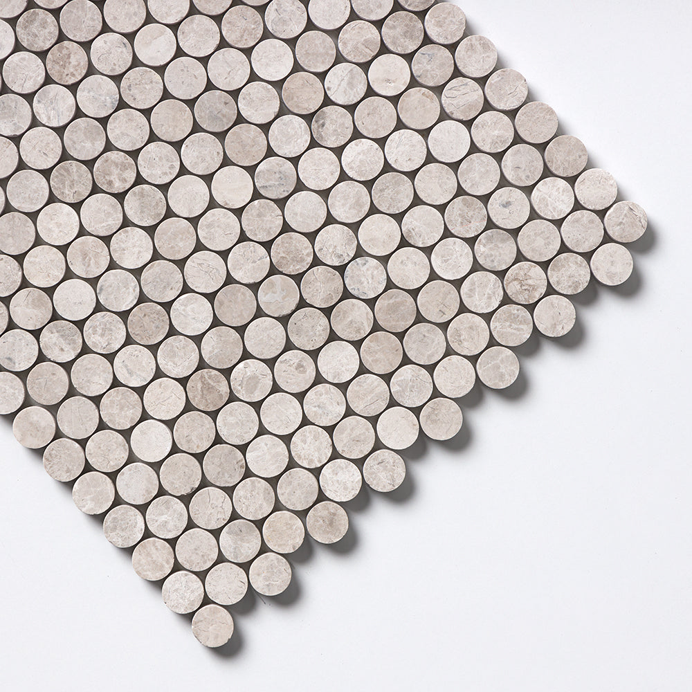Silver Shadow Honed Penny Round Marble Mosaics 11 1/4×11 3/4 (MS01914)