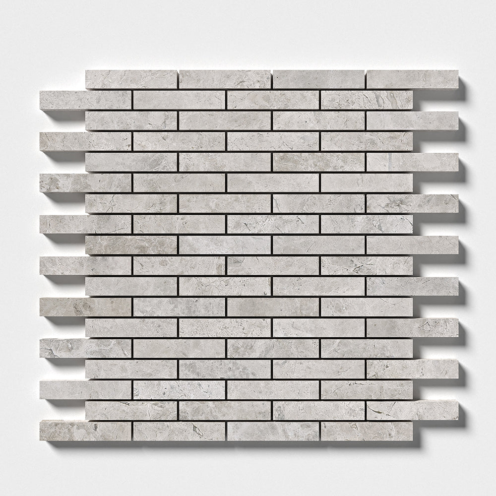 Silver Shadow Honed 5/8Γ3 Marble Mosaic 12Γ12 Image