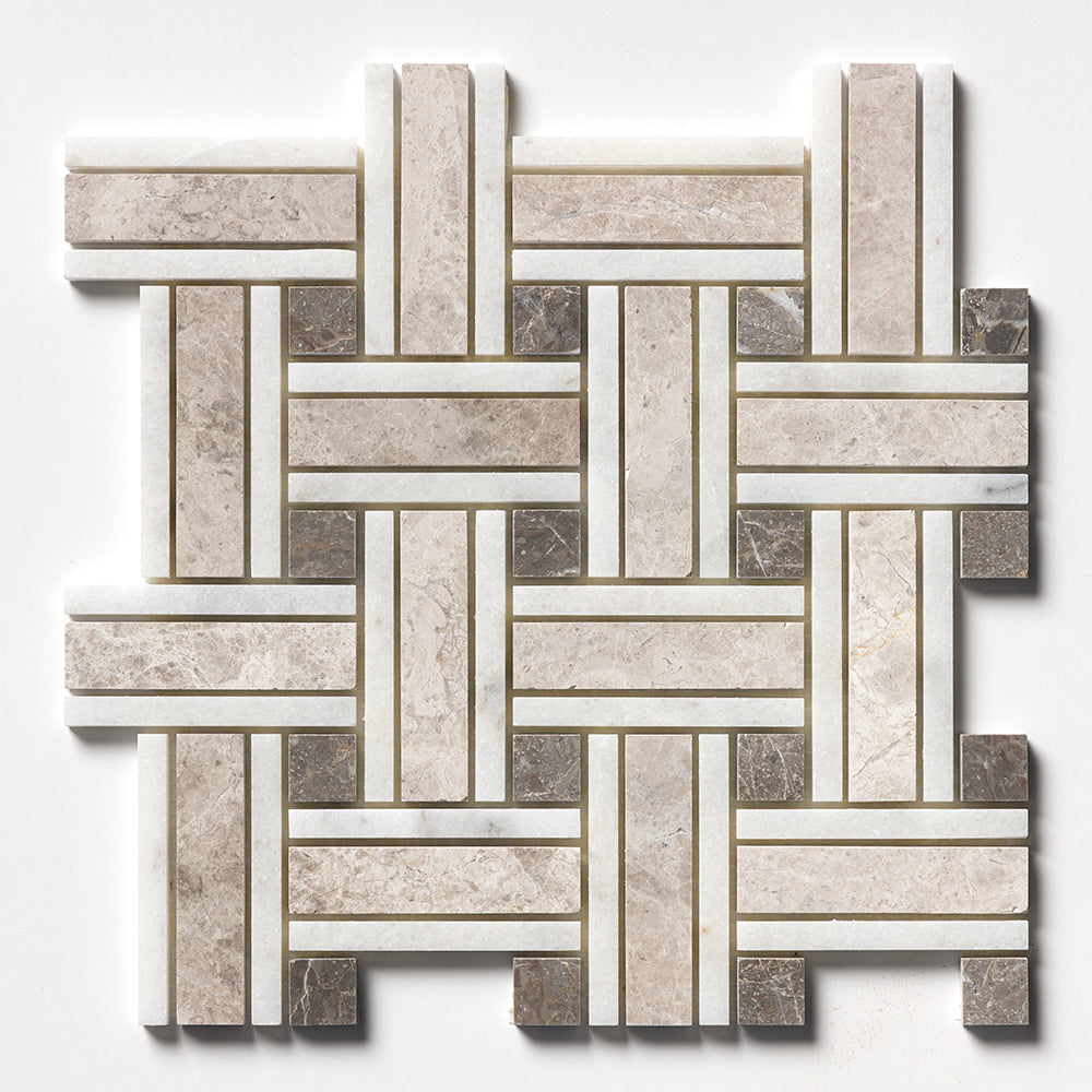 Silver Shadow Honed Lattice Marble Mosaic 12×12 Image