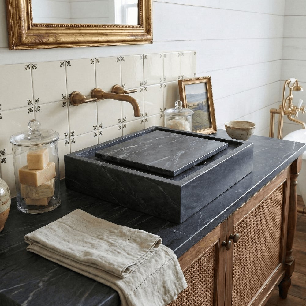 Bardiglio Royal Honed Bauhaus Marble Sink 20×20 (SN00266)