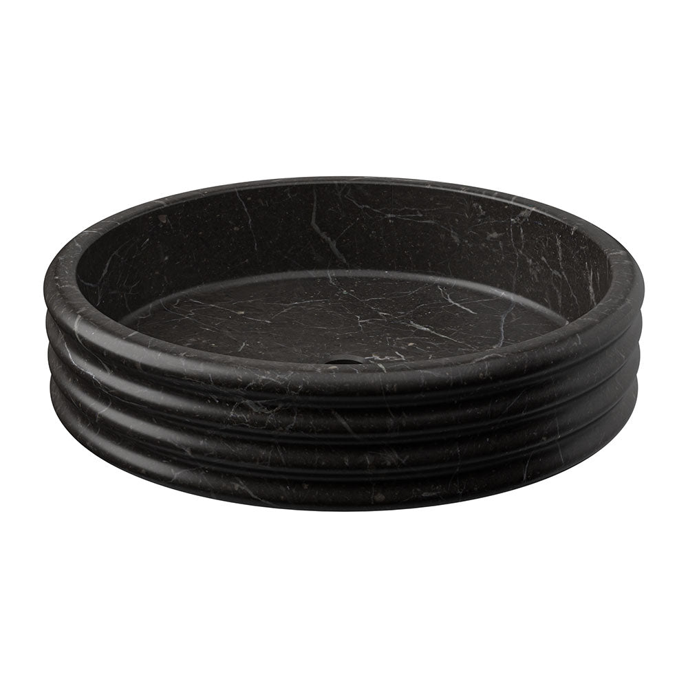Marble Systems Marble Sinks Iris Black matte marble tile close-up view — available at Surface Group