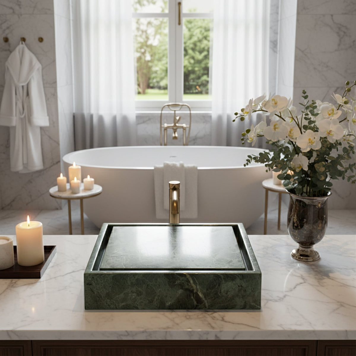 Verde Tia Honed Bauhaus Marble Sink 20Γ20 (SN00273)