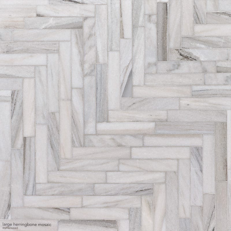 Skyline Polished Large Herringbone Marble Mosaic 12 7/8×8 9/16 Image