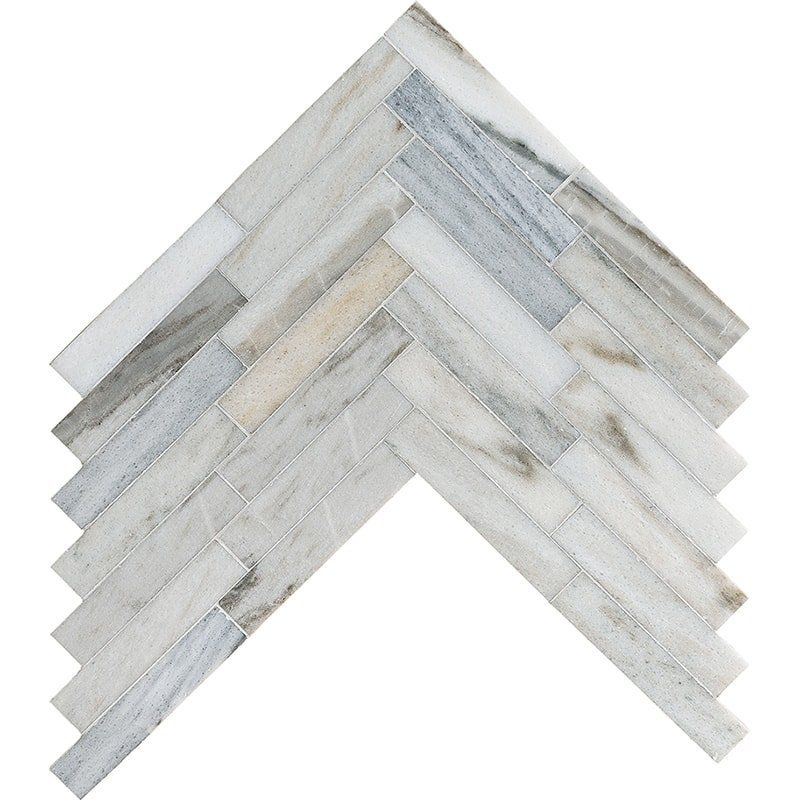 Skyline Honed Large Herringbone Marble Mosaic 12 7/8×8 9/16 Image