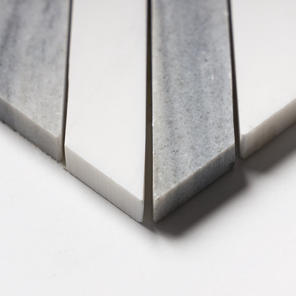 Skyline, Snow White Honed Ponte Marble Mosaics 14 5/16×14 5/16 (MS01542)