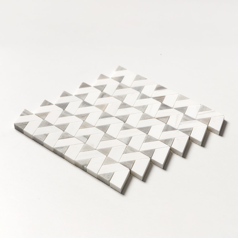 Skyline, Snow White Honed Monte Marble Mosaics 12 3/8Γ12 3/8 (MS01534)