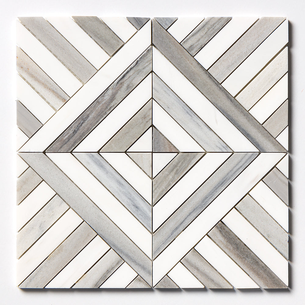 Skyline, Snow White Honed Ponte Marble Mosaic 14 5/16×14 5/16 Image