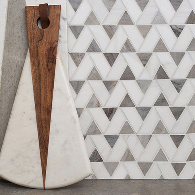 Skyline, Snow White Honed Monte Marble Mosaic 12 3/8×12 3/8 (MS01534)