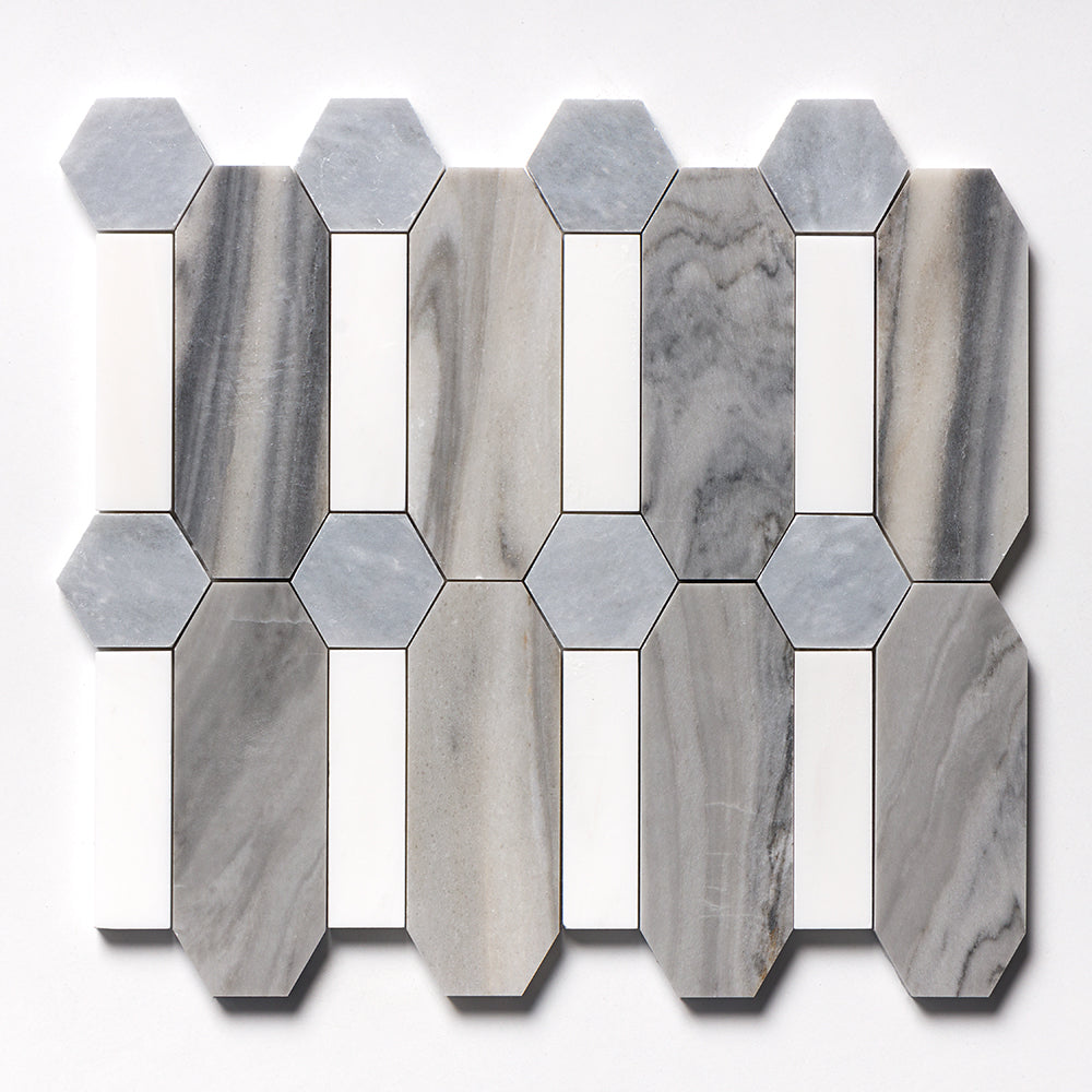 Skyline, Snow White, Allure Multi Finish Pillar Marble Mosaic 13Γ13 Image