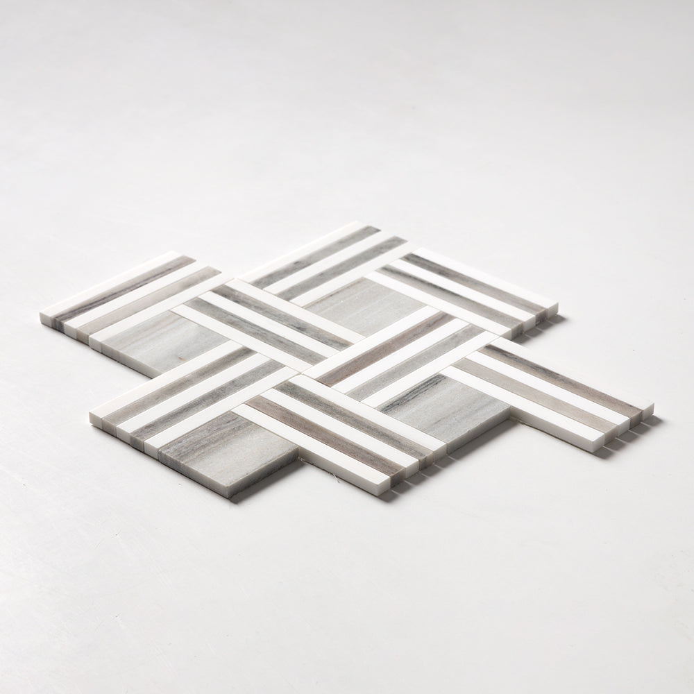 Skyline, Snow White Multi Finish Maze Basket Marble Mosaics 14 15/16Γ17 11/16 (MS01769)