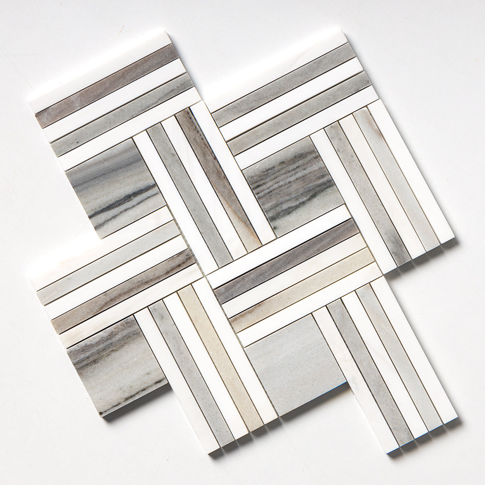 Skyline, Snow White Multi Finish Maze Basket Marble Mosaic 14 15/16Γ17 11/16 Image