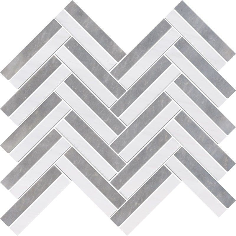 Snow White, Allure Multi Finish Raya Basket Marble Mosaic 11 13/16×12 3/16 Image