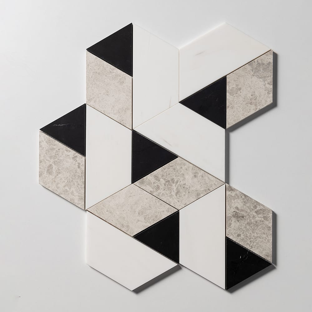 Marble Systems Snow White Black Silver Shadow matte marble tile β available at Surface Group