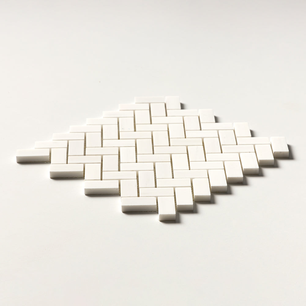 Snow White Polished Herringbone 1Γ2 Marble Mosaics 11Γ11 (MS01239)