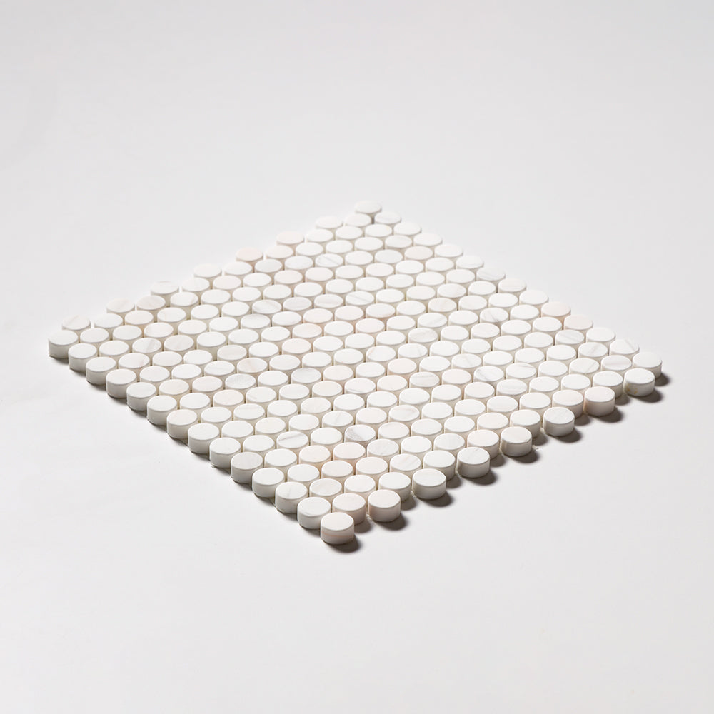Snow White Tumbled Penny Round Marble Mosaics 11 1/4×11 3/4 (MS02157)
