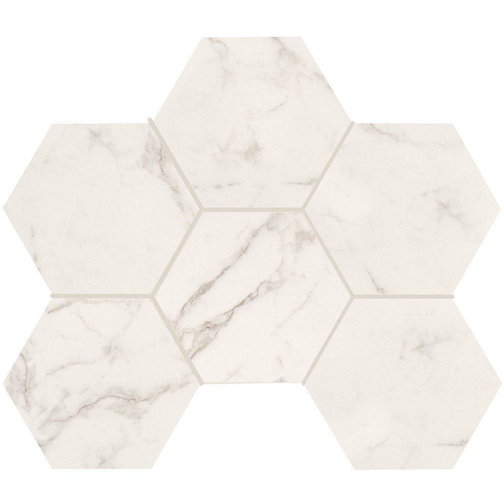 Statuario Gold Honed Hexagon Porcelain Mosaic 12×16 1/3 Image