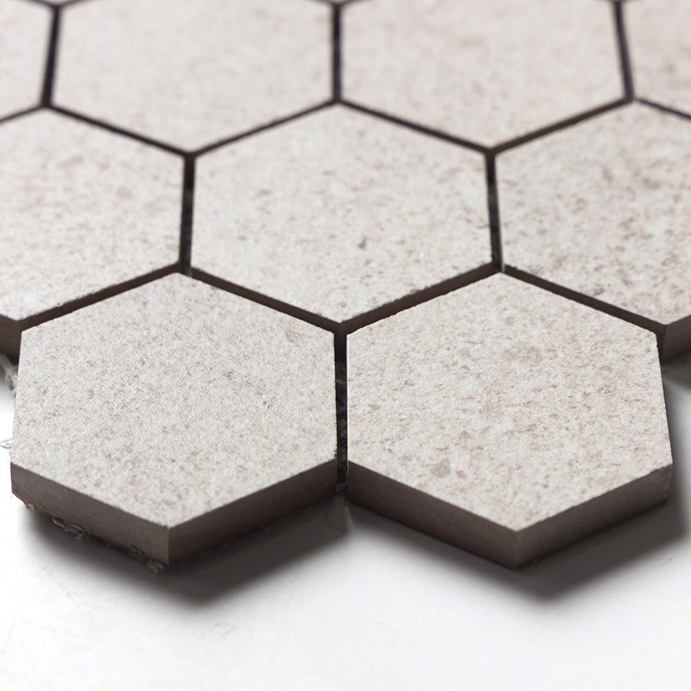 Octavia Bone Hexagon 2 Porcelain Mosaics 10 3/8×12 (MS02505)