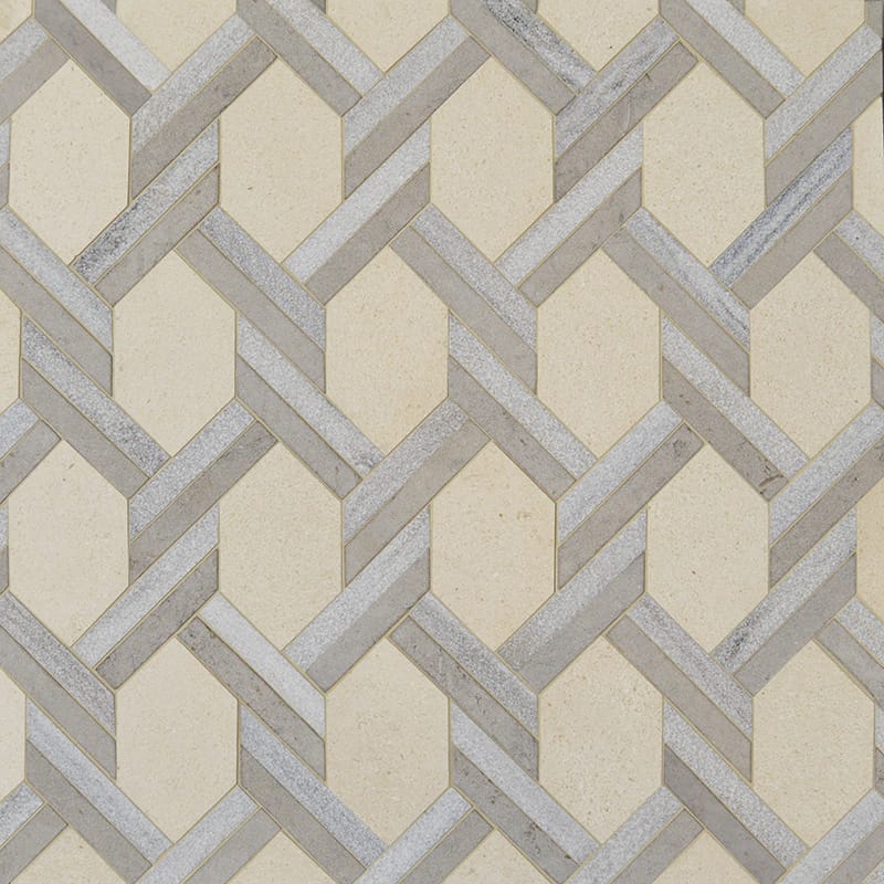 Marble Systems Studio Mosaic Tile Champagne Skyline Britannia multi finish tile pattern swatch β available at Surface Group