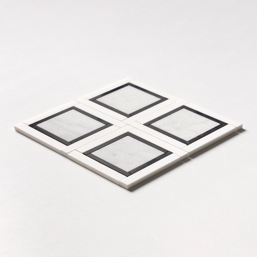Glacier, Black, Snow White Multi Finish Cambridge Marble Mosaics 12Γ12 (MS01494)