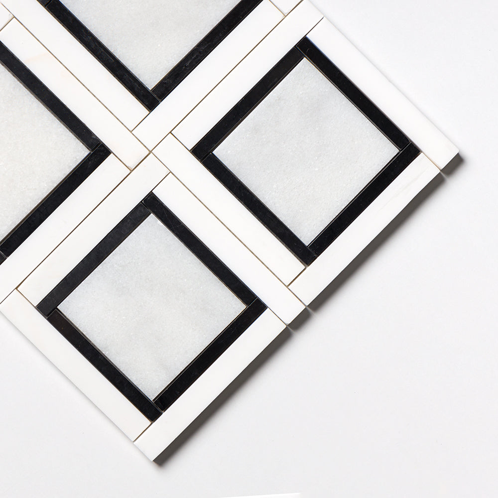 Glacier, Black, Snow White Multi Finish Cambridge Marble Mosaics 12×12 (MS01494)