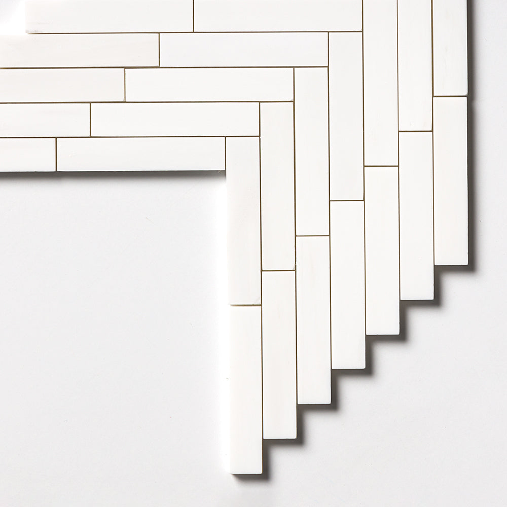 Snow White Honed Large Herringbone Marble Mosaics 12 7/8×9 11/32 (MS01511)