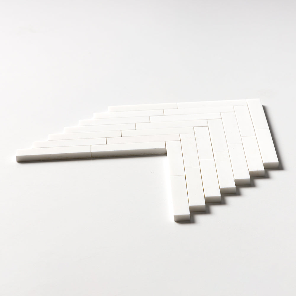Snow White Honed Large Herringbone Marble Mosaics 12 7/8Γ9 11/32 (MS01511)