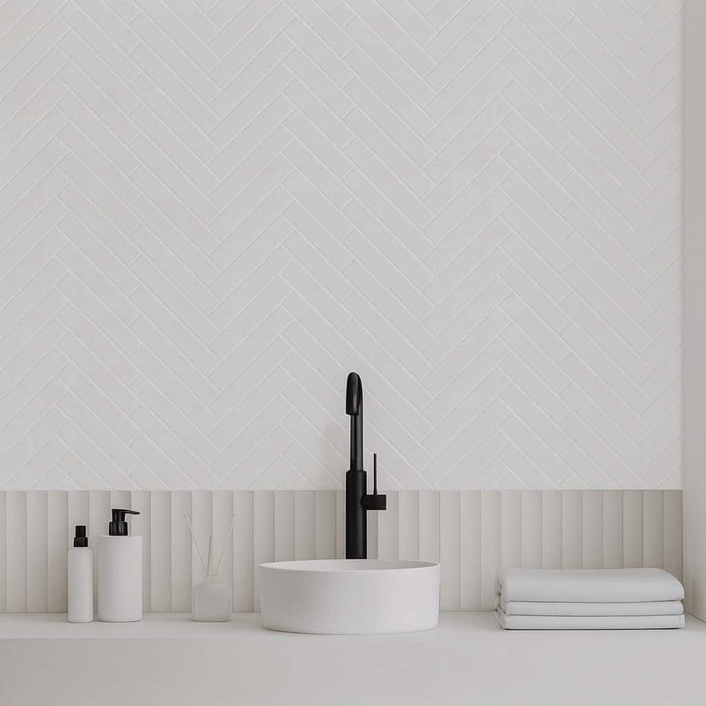 Snow White Honed Large Herringbone Marble Mosaics 12 7/8×9 11/32 (MS01511)
