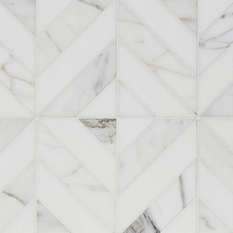 Marble Systems Studio Mosaic Tile Thassos White Calacatta Gold matte marble tile pattern swatch β available at Surface Group