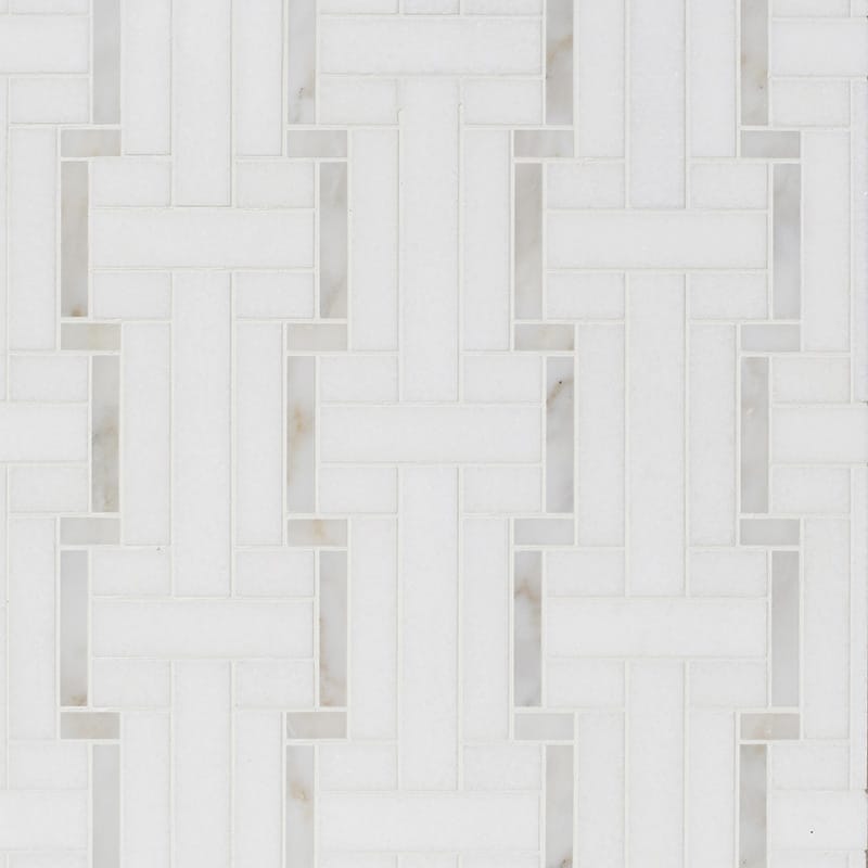 Marble Systems Studio Mosaic Tile Thassos White Calacatta Gold matte marble tile pattern swatch β available at Surface Group