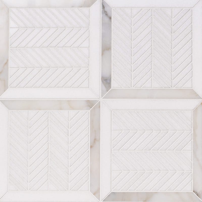 Marble Systems Studio Mosaic Tile Thassos White Calacatta Gold matte marble tile pattern swatch — available at Surface Group