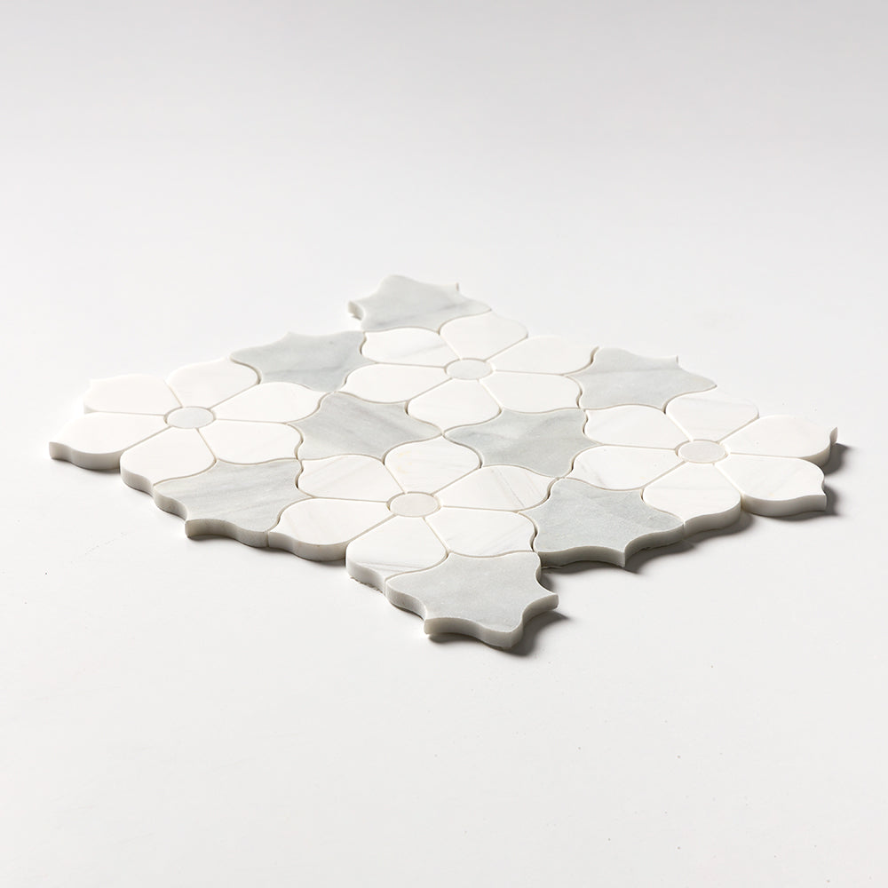 Afyon White, Avenza Dark, Dolomite Multi Finish Theodora Marble Mosaics 12 1/8Γ14 (YNR10043)