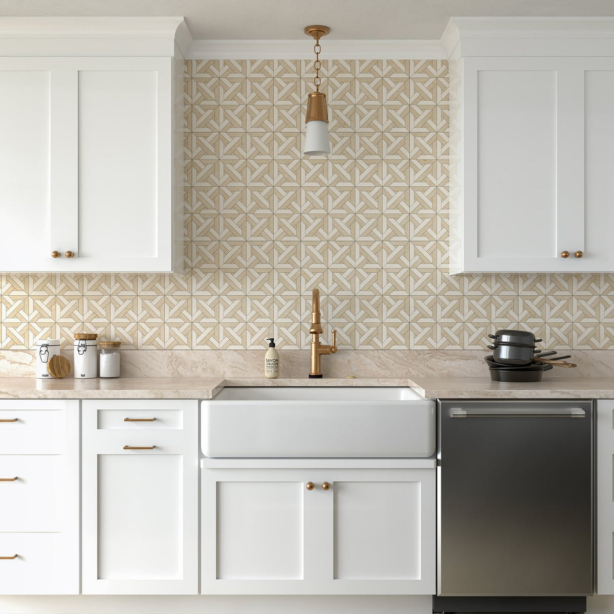 Champagne, Seashell Multi Finish Marmara Limestone Mosaic 9 11/16Γ9 11/16 (YNR90251)
