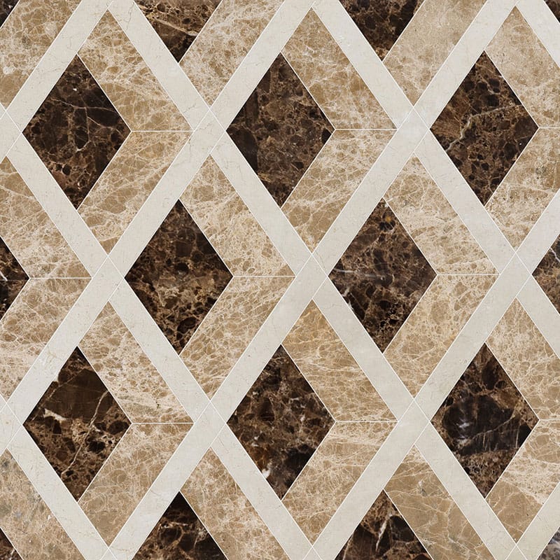 Marble Systems Talya Decorative Marble Crema Bella Emperador Dark Paradise glossy tile pattern swatch β available at Surface