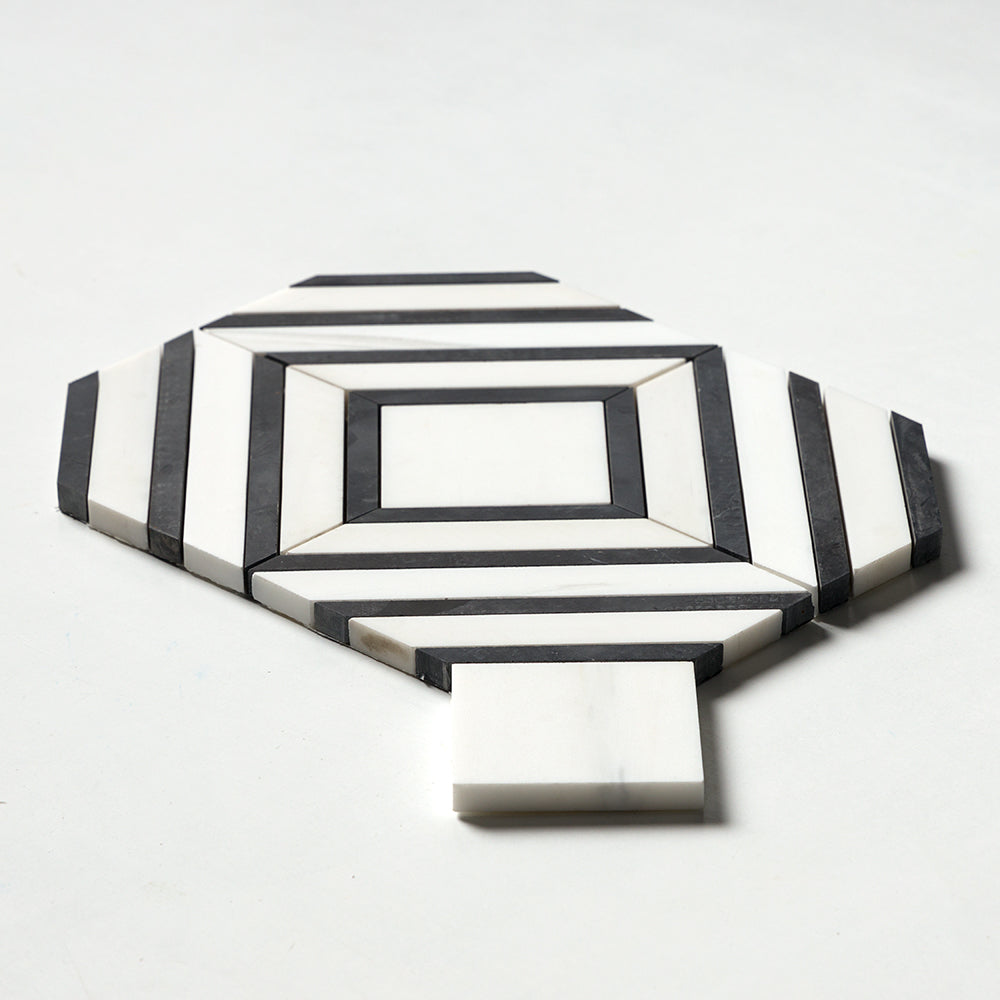 Snow White, Black Honed Yildiz Marble Mosaics 8 13/16Γ11 (YNR10131)