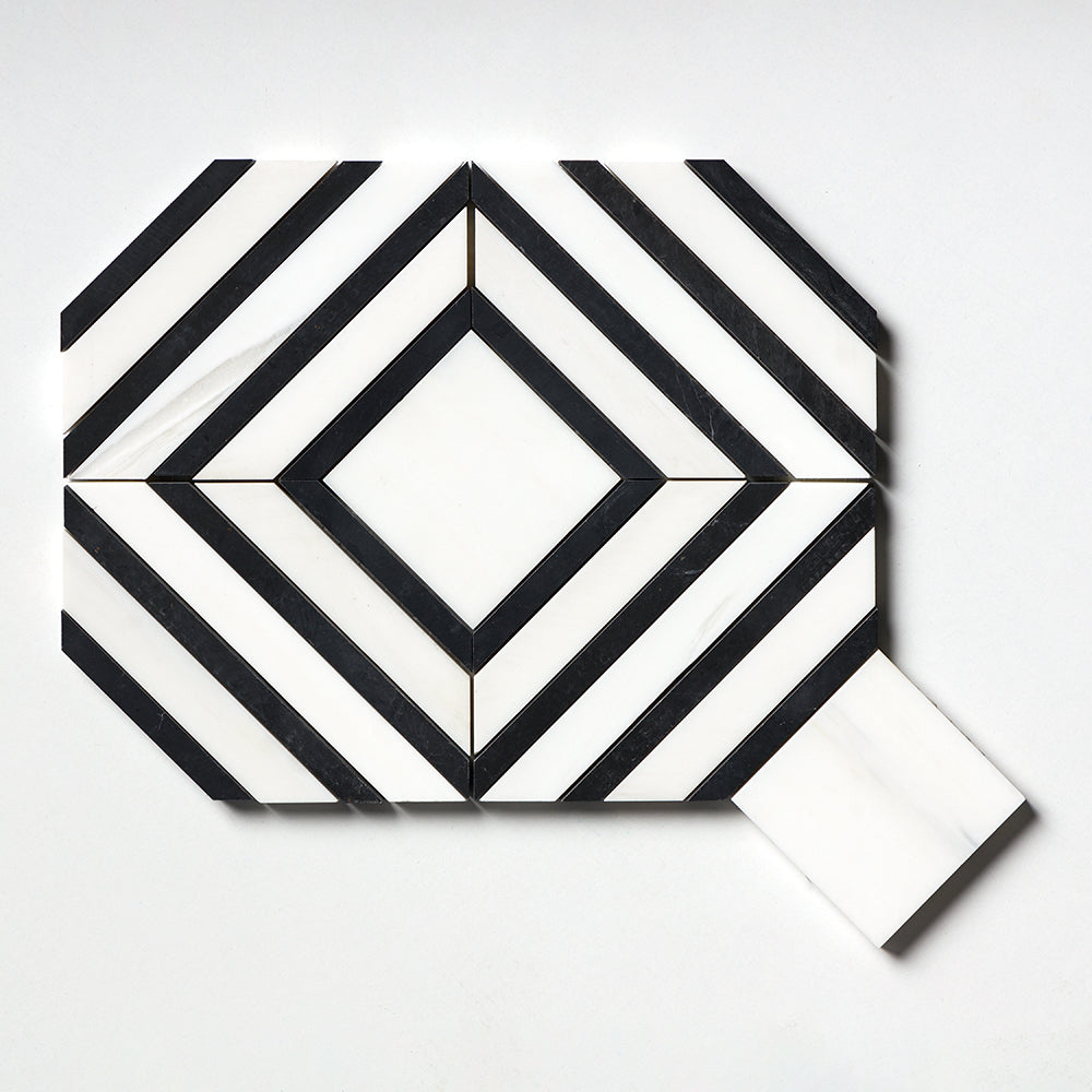 Yildiz Snow White, Black Honed Marble Waterjet Decos 8 13/16Γ11 Image