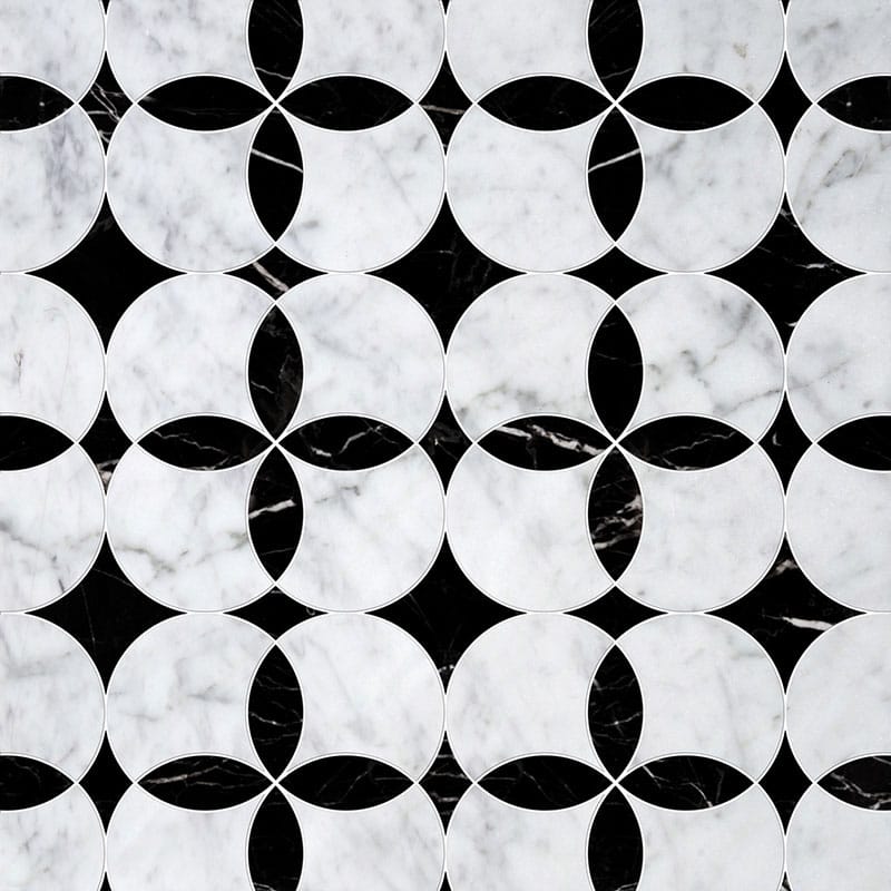 Marble Systems Talya Decorative Marble White Carrara Black multi finish tile pattern swatch β available at Surface Group