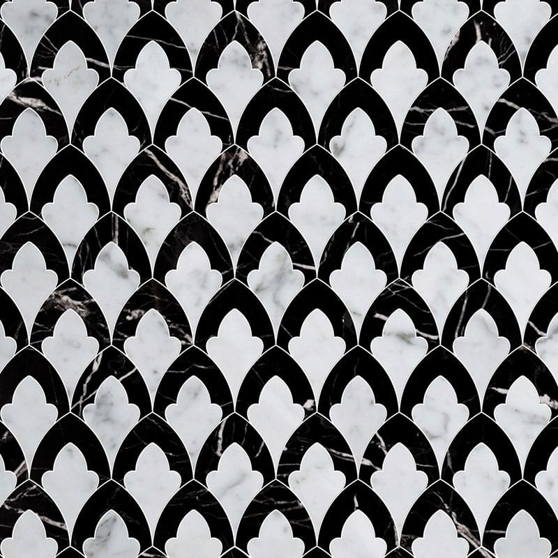 Marble Systems Talya Decorative Marble White Carrara Black multi finish tile pattern swatch β available at Surface Group