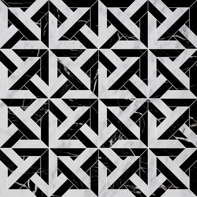 Marble Systems Talya Decorative Marble White Carrara Black multi finish tile pattern swatch β available at Surface Group