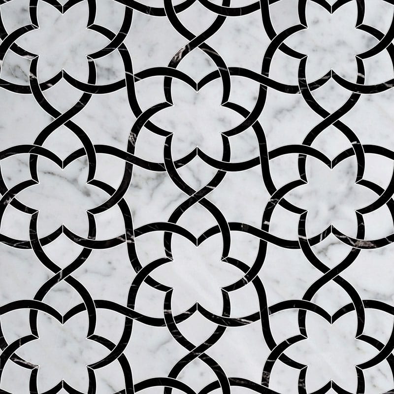Marble Systems Talya Decorative Marble White Carrara Black multi finish tile pattern swatch β available at Surface Group
