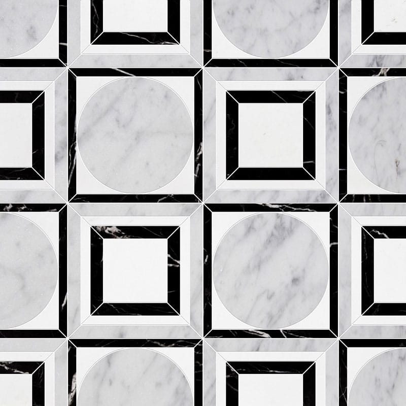 Marble Systems Talya Decorative Marble White Carrara Black Thassos White multi finish tile pattern swatch β available at