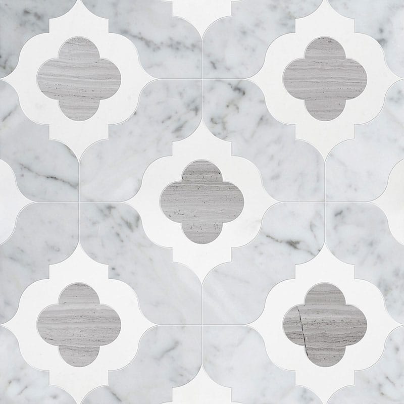 Marble Systems Talya Decorative Marble White Carrara Haisa Light Thassos multi finish tile pattern swatch β available at