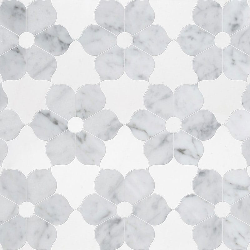Marble Systems Talya Decorative Marble White Carrara Thassos White multi finish tile pattern swatch β available at Surface
