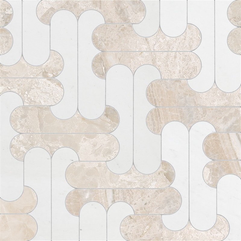 Marble Systems Taos Diana Royal Aspen White multi finish marble tile pattern swatch — available at Surface Group